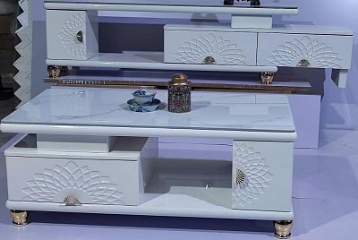 GLASS TOP TV STAND AND COFFEE TABLE SET