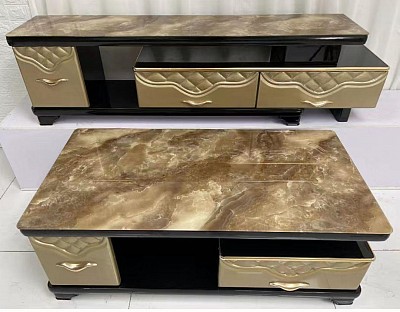MARBLE TOP TV STAND AND COFFEE TABLE SET